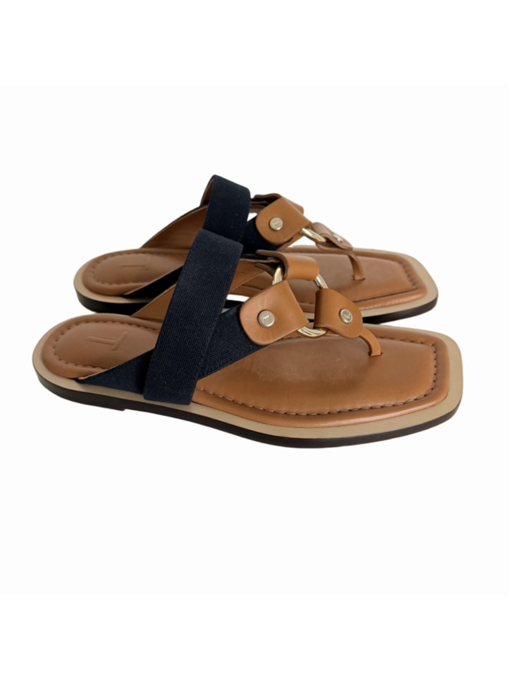 Lafayette 148 New York Sabine Leather Canvas Thong Sandals Women's Size 37